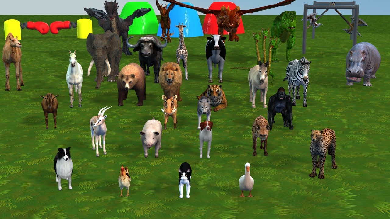 Long Slide Game with Cow Elephant Gorilla Hippopotamus Tiger 3d Animal Game Funny 3d Animals