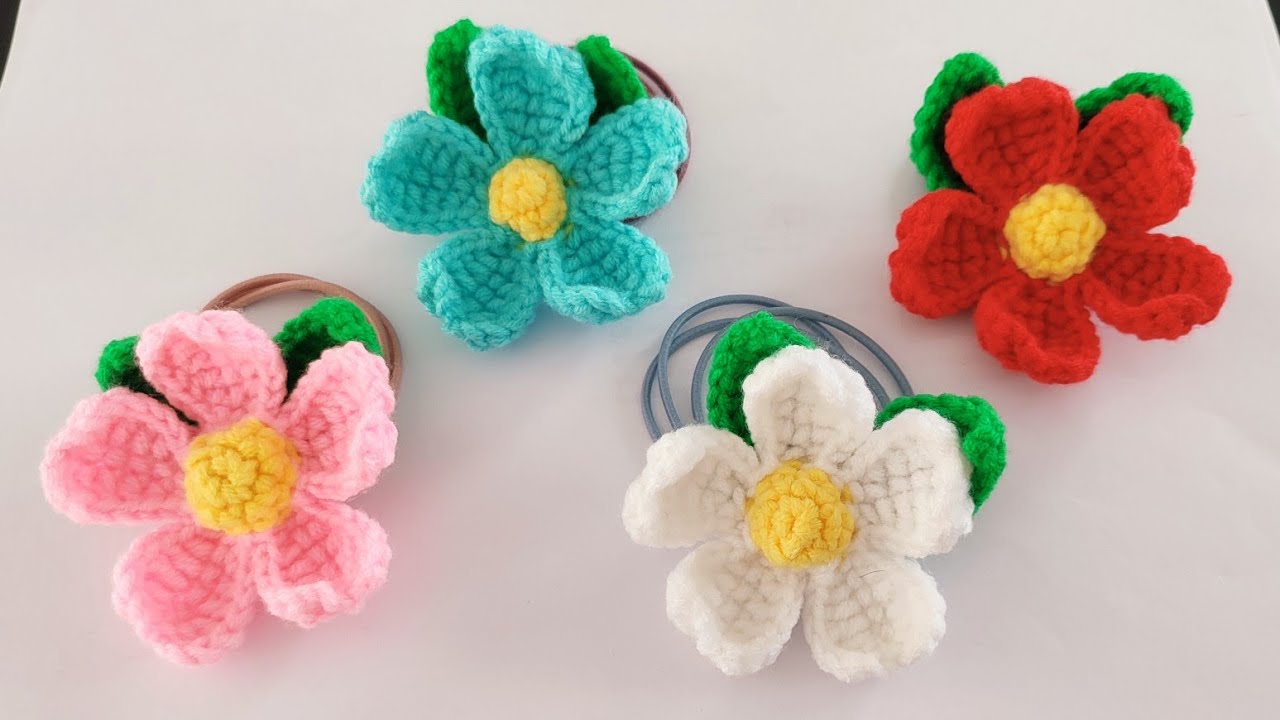 Crochet Flower hair tie ပန်းပွင့်ခေါင်းစည်းကြိုး ထိုးနည်းလေးကို မျှဝေလိုက်ပါတယ်ရှင်
