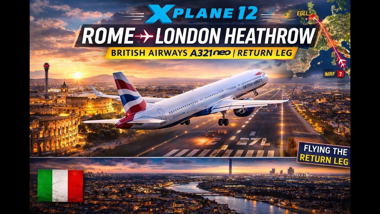 X-Plane 12 | Toliss A321neo - (LIRF) Rome to (EGLL) Heathrow | Career