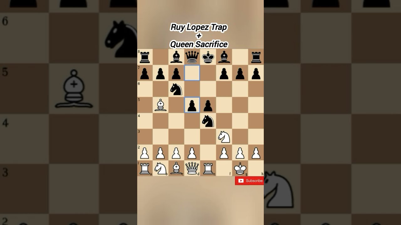 Ruy Lopez Opening Trap + QUEEN SACRIFICE!!! #shorts #chesstraps #chess  #RuyLopezOpening 