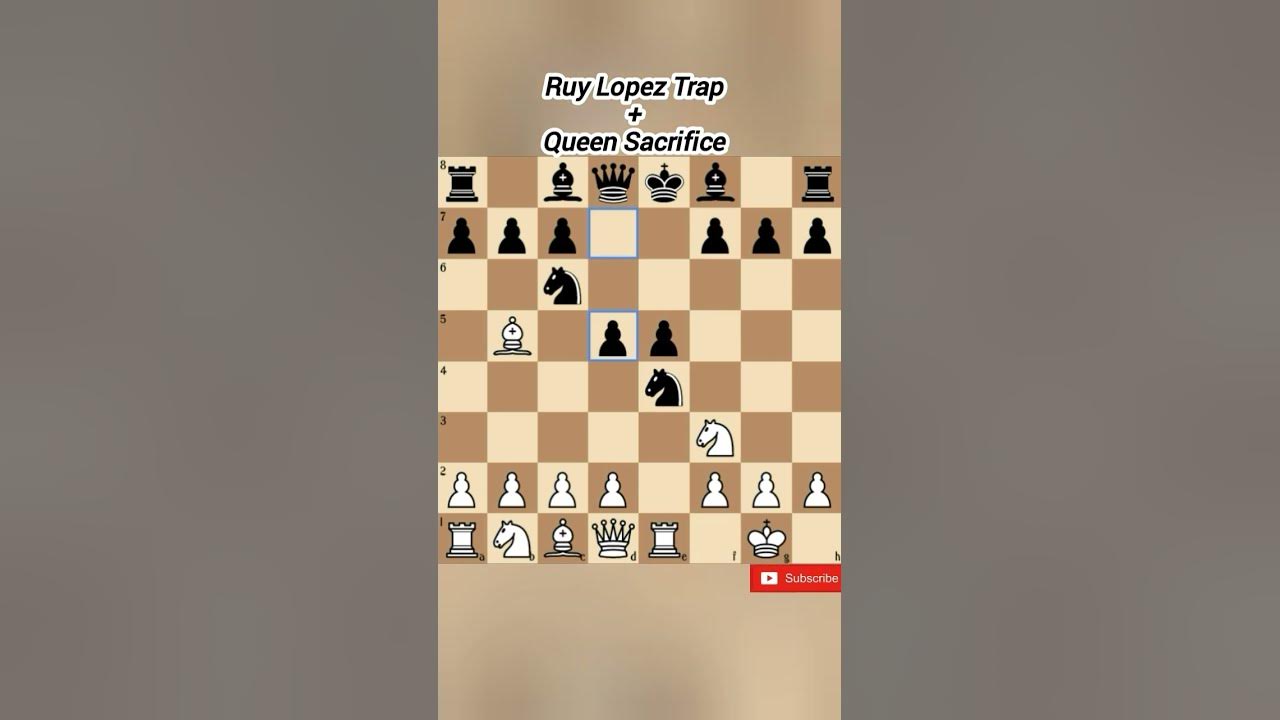 Ruy Lopez Opening Trap + QUEEN SACRIFICE!!! #shorts #chesstraps #chess  #RuyLopezOpening 
