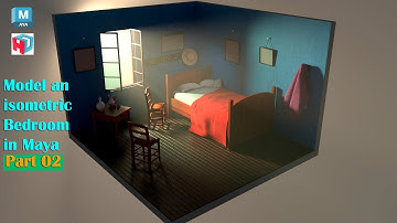 Autodesk Maya tutorial | How to Model an Isometric Bedroom interior | Part 2 of 2.