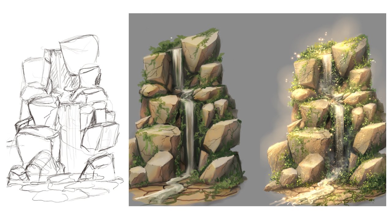 Painting a Magical Fantasy Waterfall in Procreate | Step by Step iPad ...