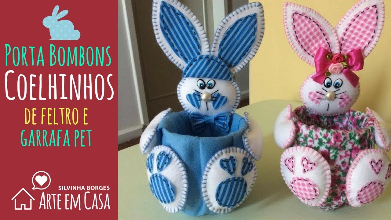 Como fazer Coelhinhos de Feltro reciclando Garrafas Pet