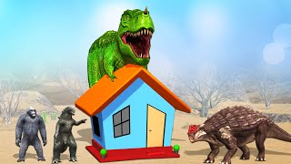 Gorilla Dinosaur Godzilla House Building Funny Video || Cartoon Gorilla Comedy video @MrLavangam