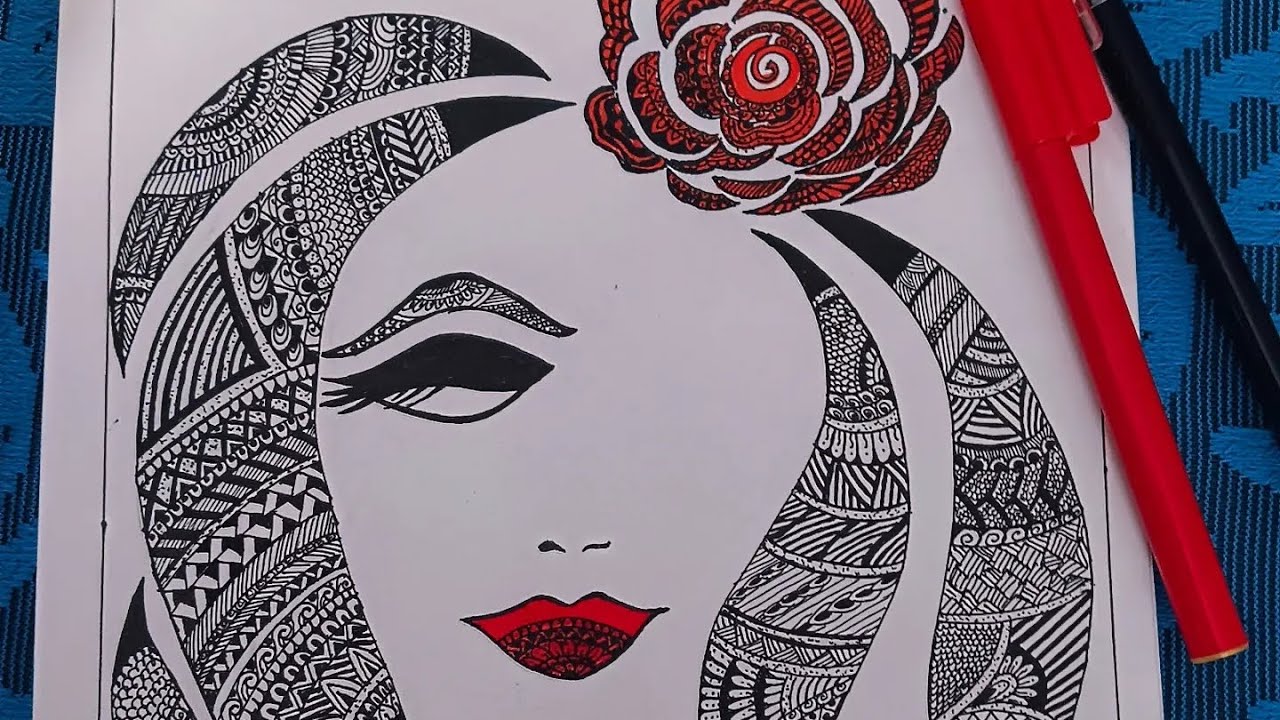 How to draw mandala girl women's day art zentangle art doodle art