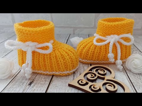 Несложные пинетки спицами/baby booties knitted/Babyschuhe gestrickt