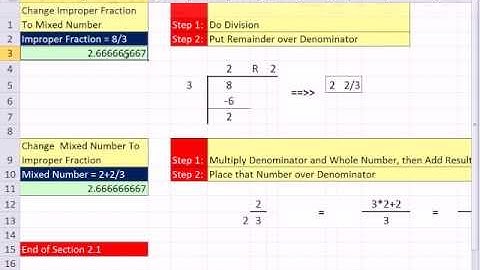 Excel 2010 Business Math 19: Mixed Number to Improper Fraction, Improper Fraction to Mixed Number