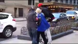 Elderly Woman Blown Away by Wind in Chicago