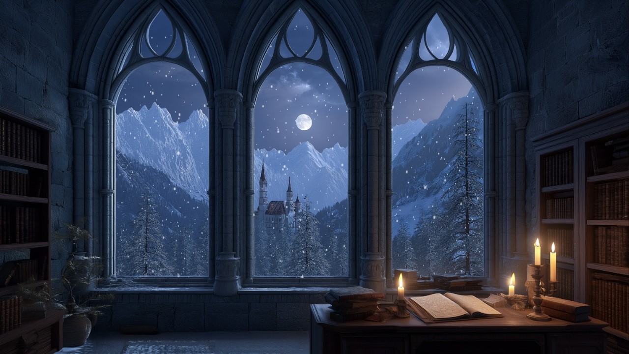4K Gothic Castle Window Rain Ambience — Gentle Storm Sounds for Sleep, Focus & Meditation