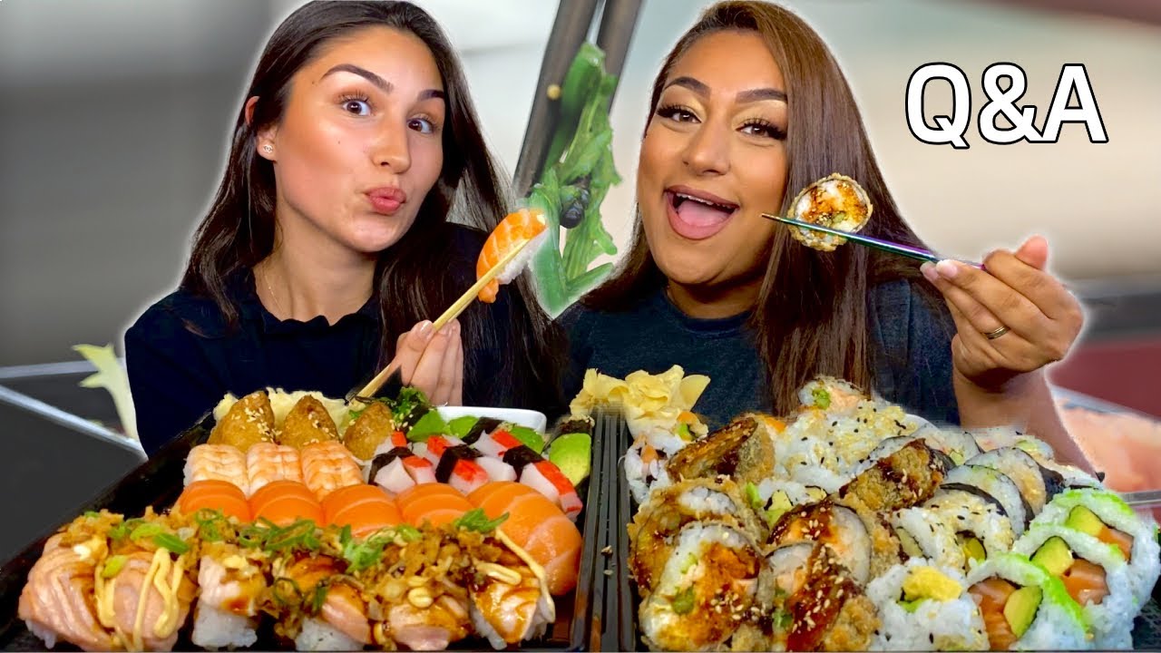 60 PIECE SUSHI MUKBANG WITH TWIN COUSIN | CRUNCHY ROLL | SALMON NIGIRI | SMOKED SALMON &MIX OF ROLLS