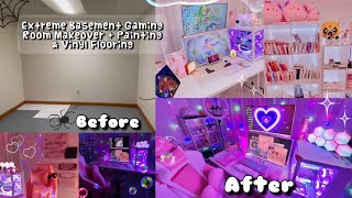Extreme Basement Gaming Room Makeover 💞Peel & Stick Vinyl, Painting Wall, Cube Shelves Ft. Olafus