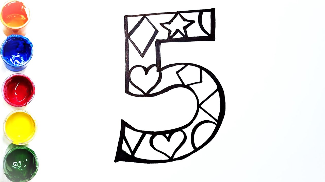 Number Five Drawing, Painting and Coloring for Kids, Toddlers | Let's ...