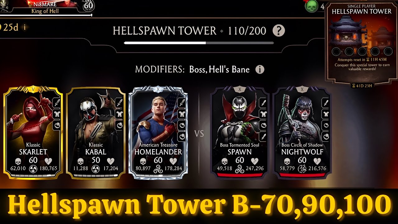 Hellspawn Tower Boss Battle 110 & 70, 90 Fight + Reward MK Mobile | Klassic Kabal & Homelander