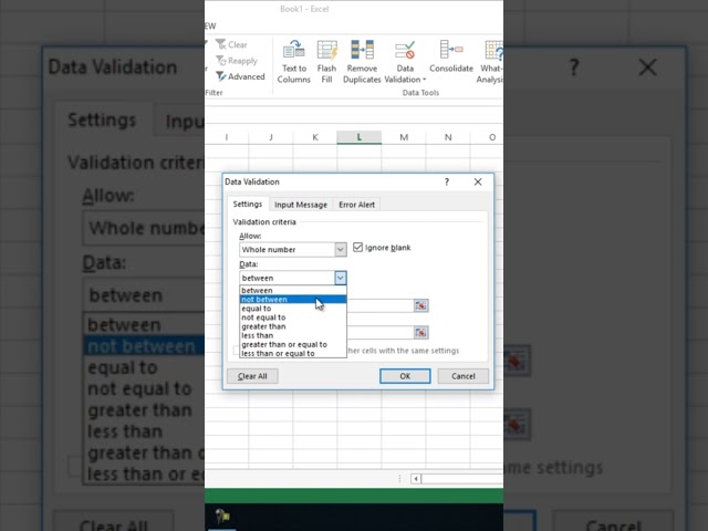 Data Validation Whole Hole Not Between #short #shorts class=
