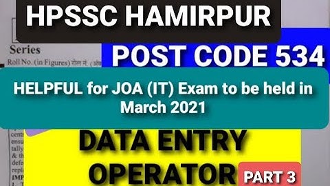DATA ENTRY OPERATOR (POST CODE 534) HPSSC HAMIRPUR PART 3 VIDEO