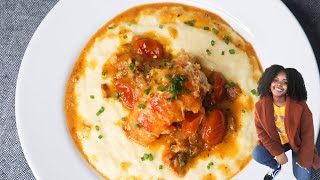 Lobster Tail & Tomato Gravy Over Cheese Grits