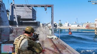 GTA 5 - Franklin's Pacific Military Warship Ambush + Ten Star Chase Escape 