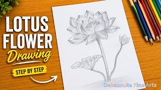 How To Draw Realistic Lotus Flower | Drawing with Pencil Shading Step By Step