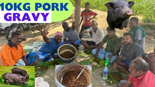 10KG PORK GRAVY COOKING VILLAGE STYLE AND ENJOYING WITH MY FRIENDS AND MAPPILAIS IN FARM LAND
