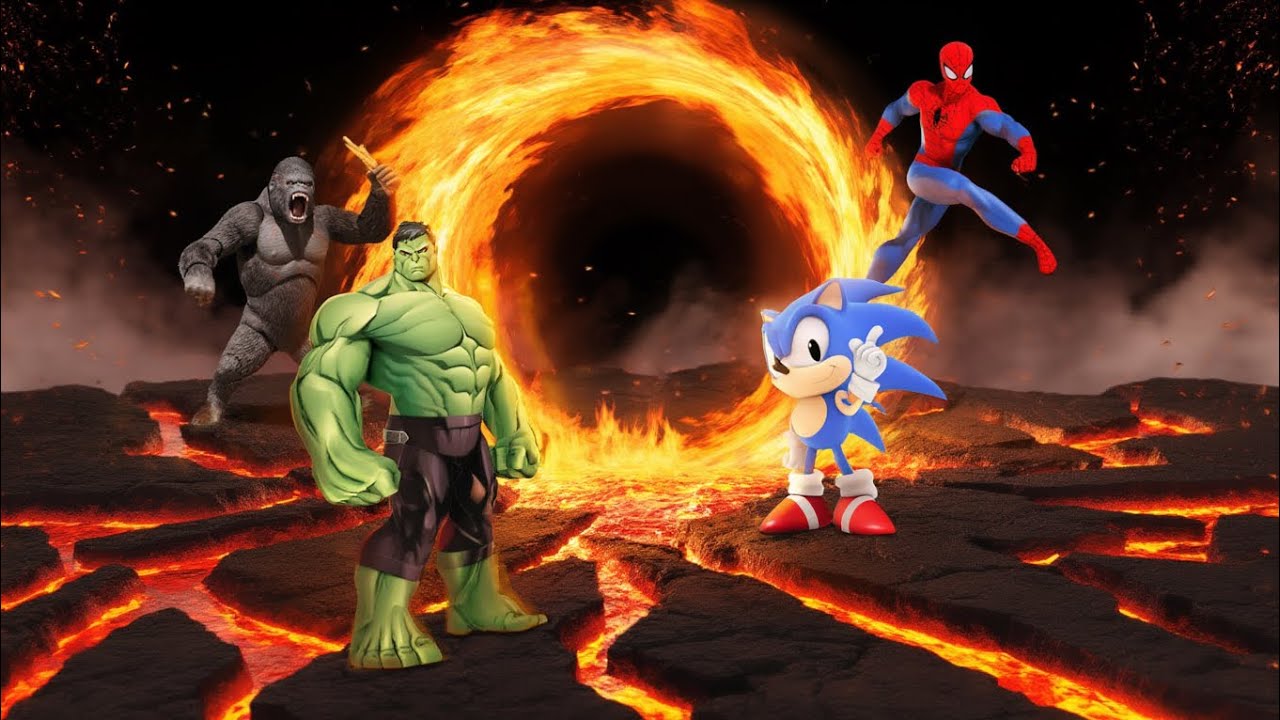 HULK vs KING KONG vs SPIDER-MAN vs SONIC – Ultimate Fire Battle! 🔥