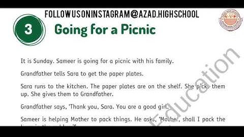 CLASS 1ST || CHAPTER 3 || ENGLISH || GOING FOR A PICNIC