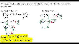 Use the Definition of One-to-One to Determine if a function is One-to-One Video Content