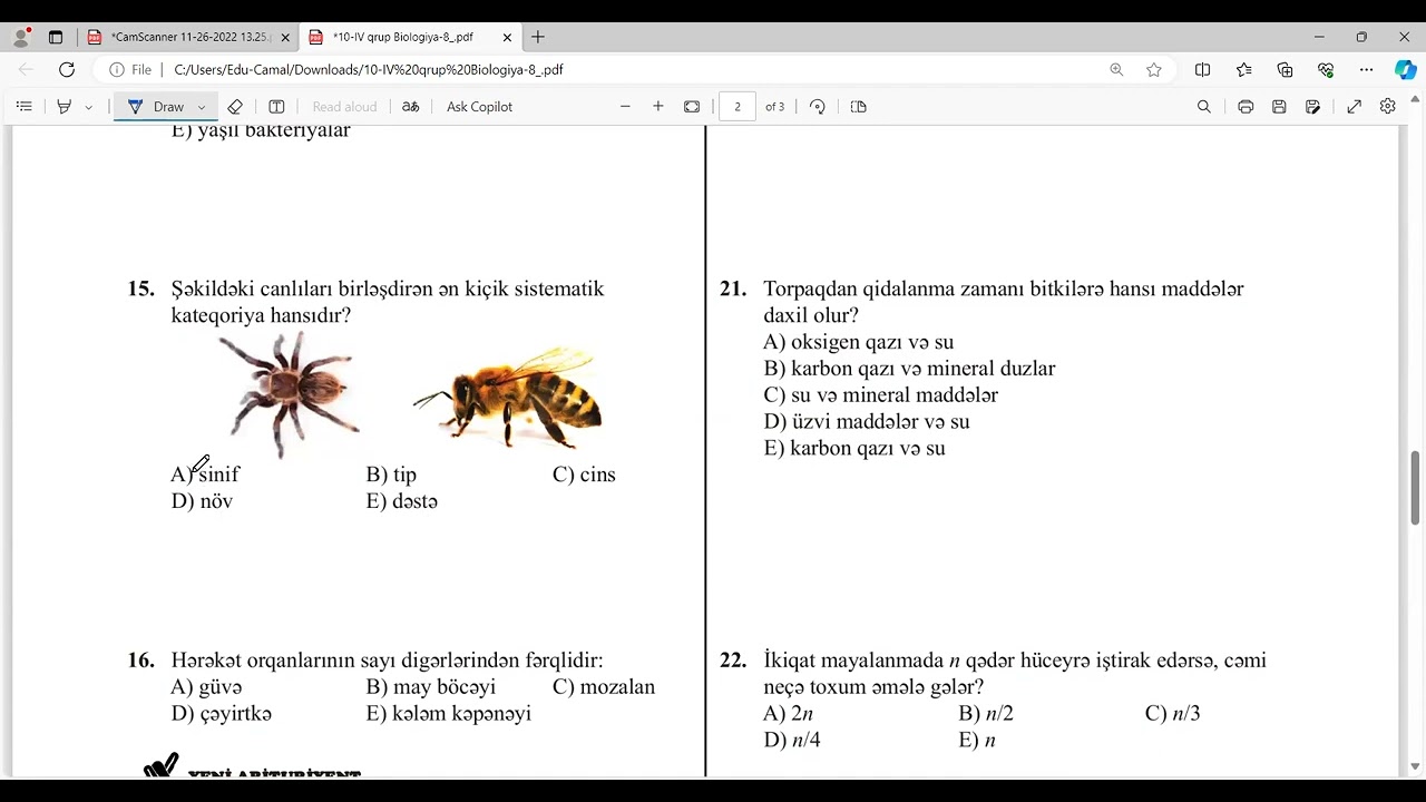 Biologiya Yeni abituriyent 10 cu sinif Sınaq 8