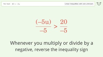Solving Linear Inequalities: 20 is Greater Than  -5u