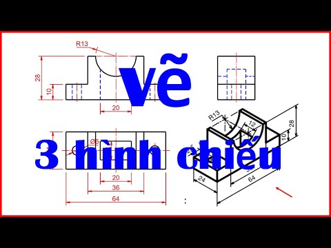 Đề thi, Đáp án | Vẽ kỹ thuật | Vẽ ba hình chiếu vật thể – Bài 1