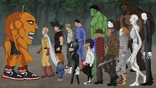 Download lagu Goku - Saitama VS Udin Din Din Dun VS Hulk,King kong,Superman,Jason,Chucky,Michael,Freddy,Scp 096,IT