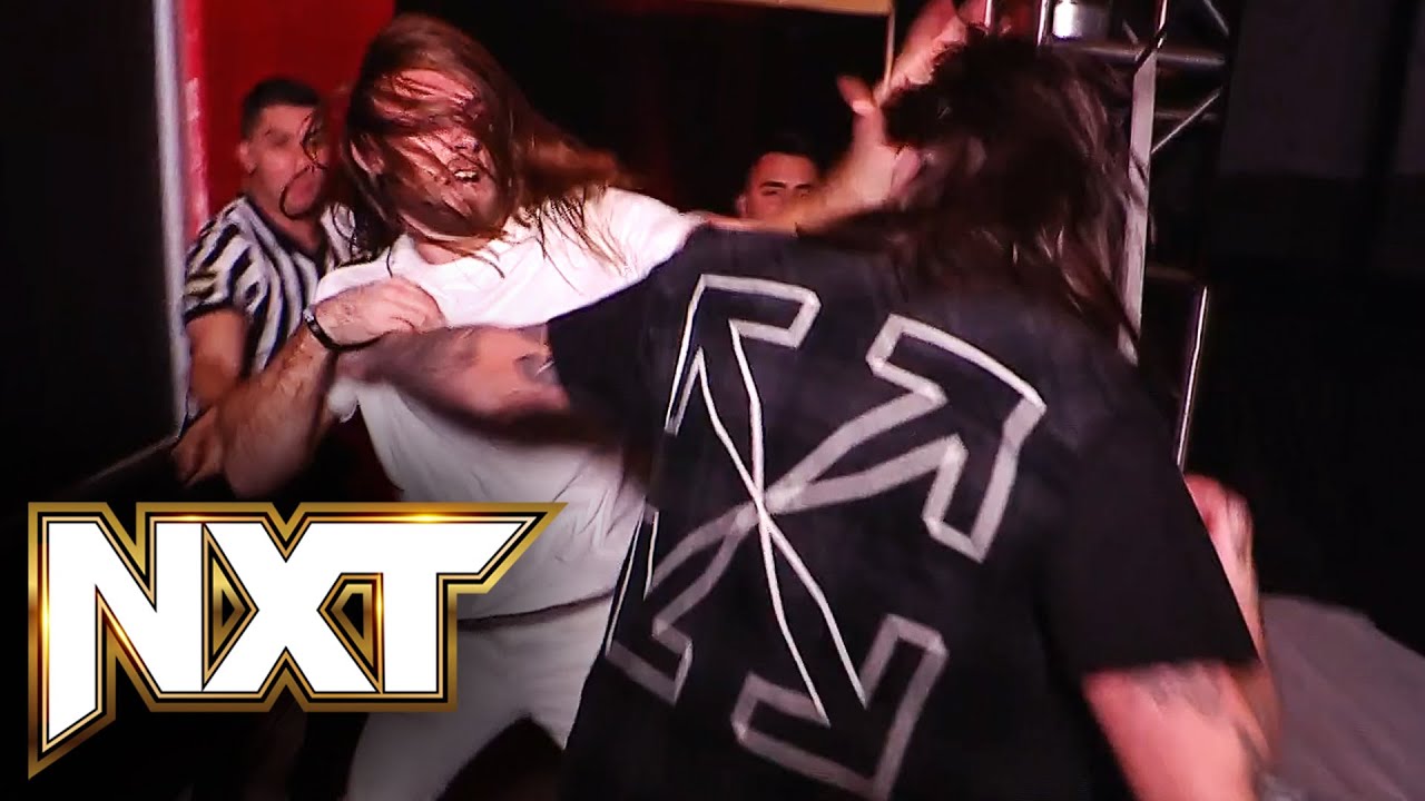 Dirty Dominik Mysterio and Nathan Frazer brawl backstage NXT highlights Oct 17 2023