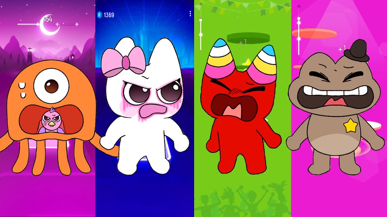 Rainbow Friends: Blue(Believer) x Green(Bones) x Orange(Dance Monkey) x  Red(Enemy) by Bemax 