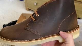 Clarks Desert Boots - Beeswax Leather Unboxing, Review Feet (DAMAGE a brand new - YouTube