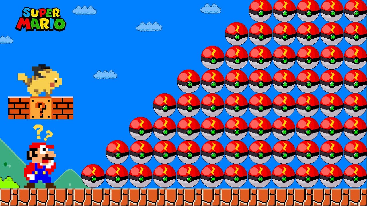 Can Mario and Pikachu Collect 999 PokeBalls in New Super Mario Bros.Wii?? | Game Animation