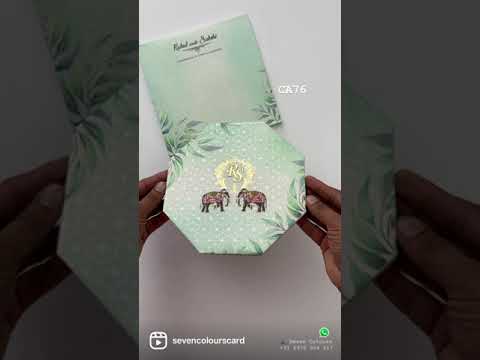 CA76 Octagonal wedding invitation elephant theme