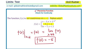 Calculus Continuity and Differentiability Lesson by Anil Kumar with Quiz and Test Questions