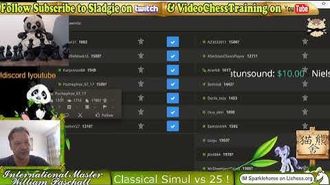 IM Will Paschall Sunday Classical Simul vs 25 on lichess
