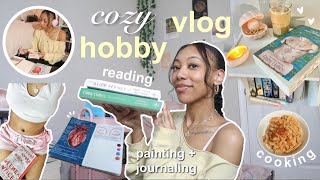 HOBBY VLOG *cozy* 🌧️🍵 | Reading, Painting, Journaling, + Cooking 🎧