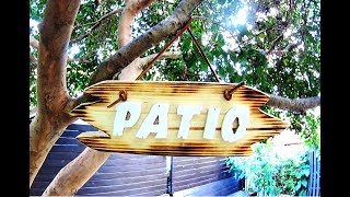 How to make a Wooden patio sign scroll saw raised letters torched rustic