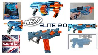 Nerf Elite 2.0 Shockwave, Phoenix, Turbine, Warden, Trio, Echo, Commander and Volt. Very Blue.