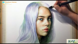 watercolor portrait painting Billie Eilish | 인물수채화, 인물화, 빌리 아일리쉬 그림 | no. 116