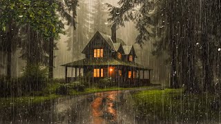 Goodbye Insomnia with HEAVY RAIN & Thunder Growls on a Stale Tin Roof in Foggy Murky Forest - Relax