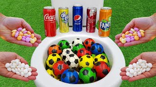 Football VS Rainbow Mentos, Coca Cola, Fanta, Red Bull, Didi Tea, Pepsi and Mentos in the toilet