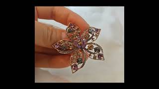 Antique Stylish Open Multi Color Crystal Five Petal Flower Brooch Pendant Pin for Women Fashion