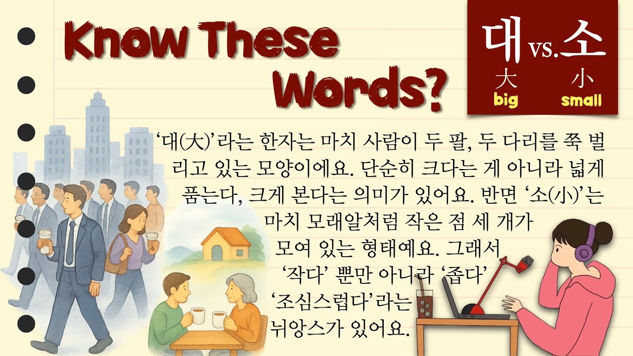 🎧 How Big and Small Work in Korean — It’s More Than Size! 🇰🇷  ‘크다’와 ‘작다’, 그 이상의 의미