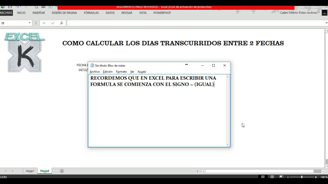 Calcular Los Dias Transcurridos Entre Una Fecha Y Otra EXCEL YouTube Calcular Los Dias Transcurridos Entre Una Fecha Y Otra EXCEL YouTube