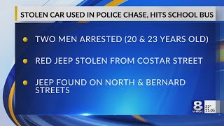 Two arrested after knifepoint carjacking, police chase ends in bus crash