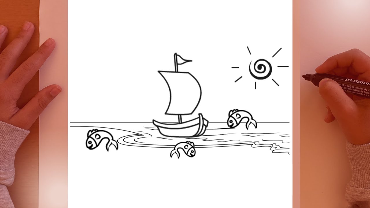 COMO DESENHAR PAISAGEM DE MAR COM UM BARCO A VELA - YouTube