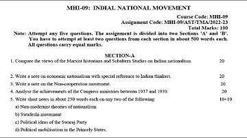 MHI 09 IGNOU SOLVED ASSIGNMENT 2022 2023 ENGLISH INDIAN NATIONAL MOVEMENT   JULY 2022   JAN 2023